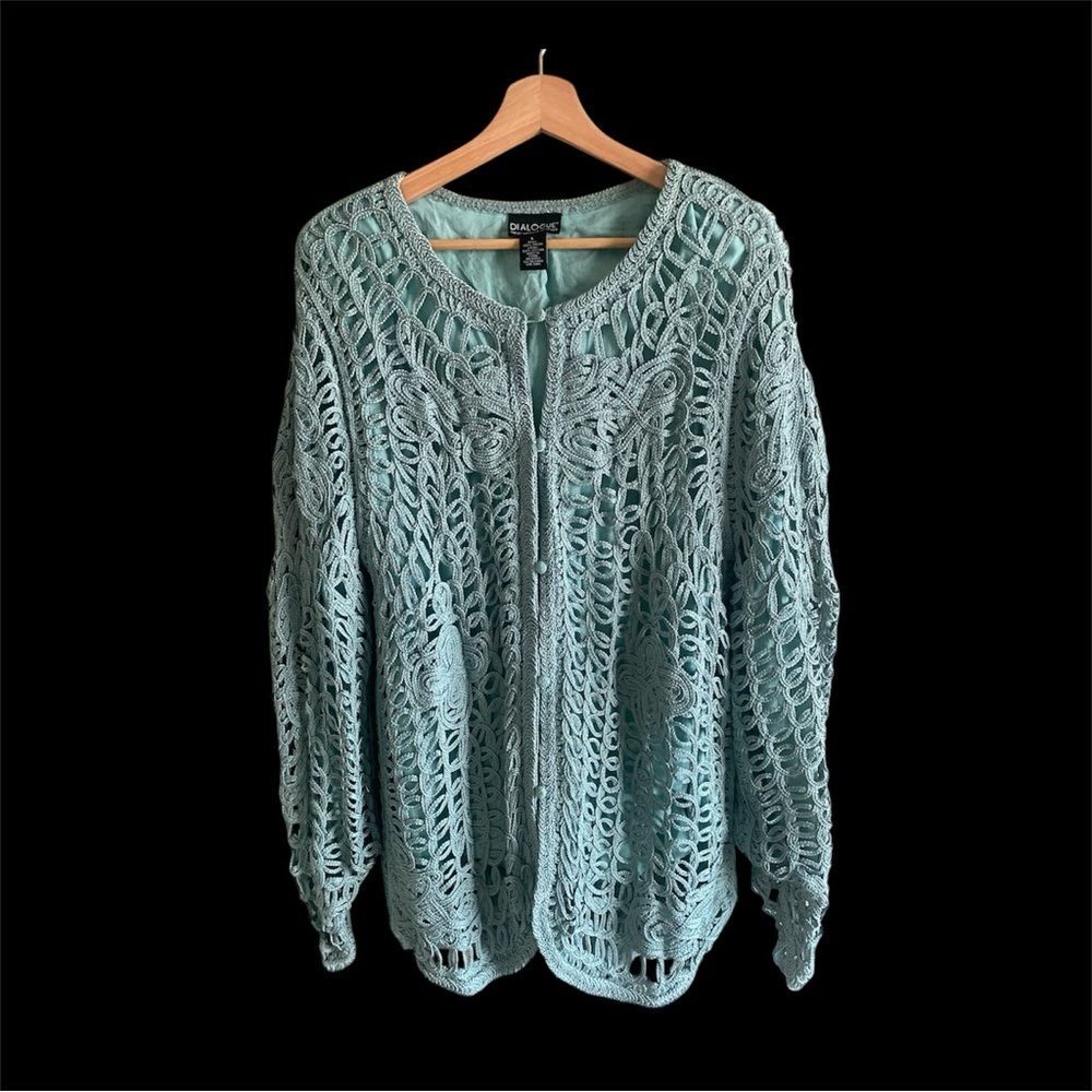 Dialogue Blazer Womens Large Green Jacket Lagenlook‎ Party Art To Wear Rayon